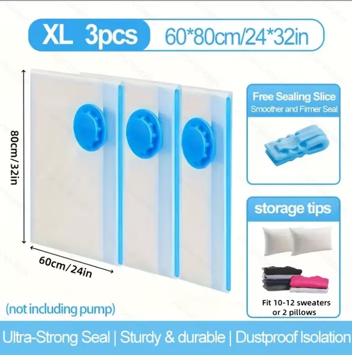 Sacs de rangement sous vide pour vêtements/duvets, 2/3/7 pièces, robustes avec pompe manuelle, écono