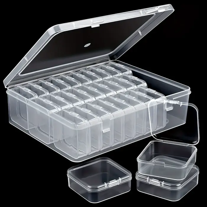 Petite boîte de rangement de perles en plastique transparent avec couvercle à charnière, 30 pièces, 