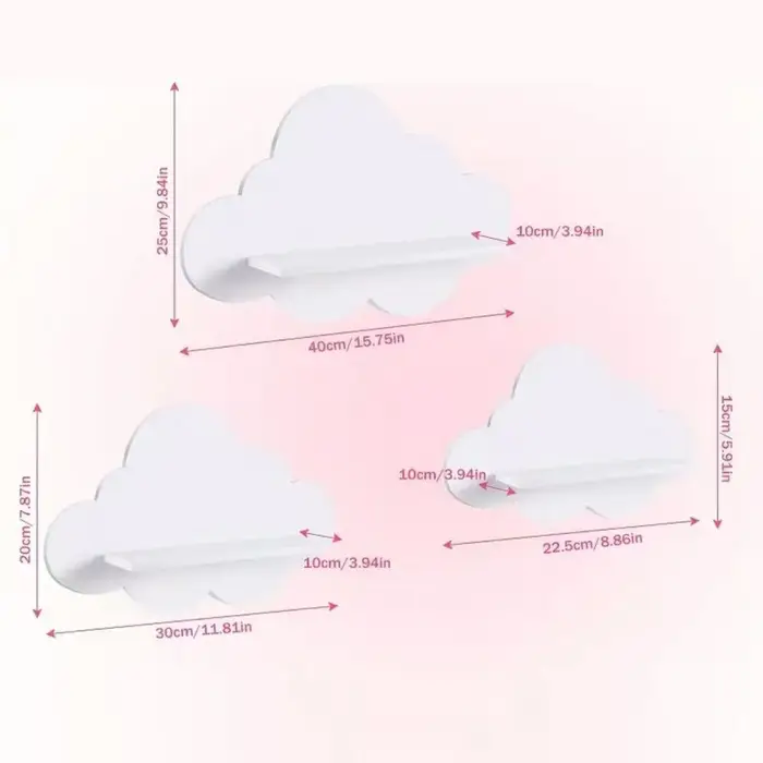 Étagères flottantes mignonnes en forme de nuage, lot de 3, pour chambre d'enfant, crèche, cuisine, b
