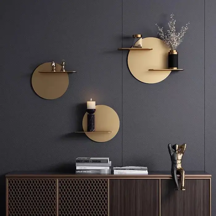 Présentoir de décoration murale rond doré