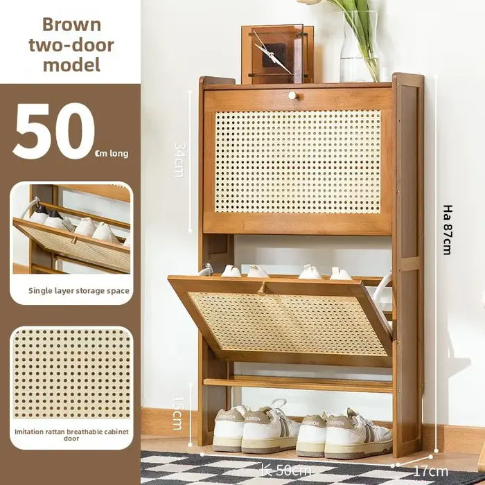 Armoire à chaussures en bois pour la maison, armoire à chaussures en rotin respirante, armoire à cha