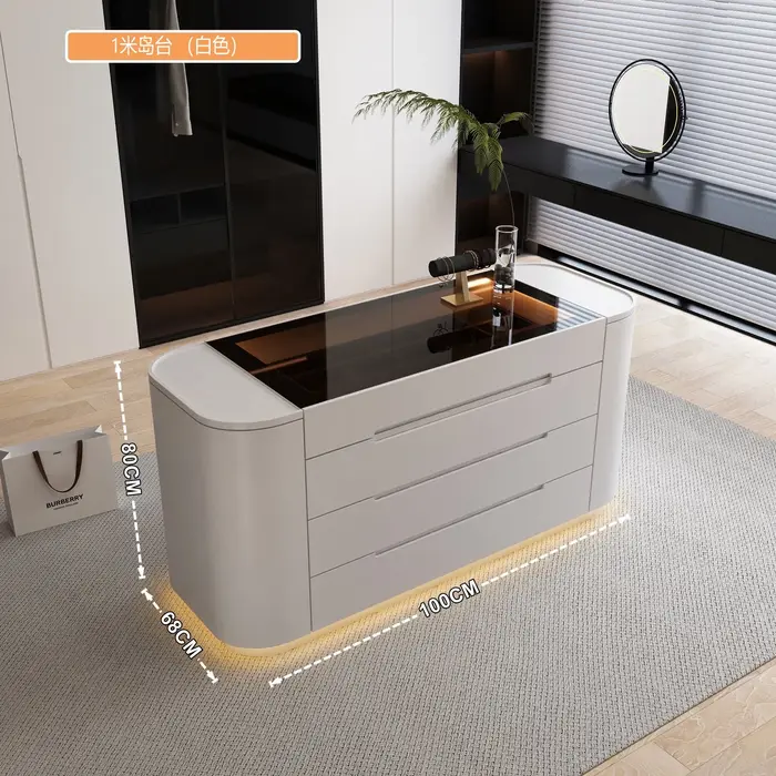 Armoire de rangement nordique avec poignées dissimulées, design minimaliste, tiroirs, armoire de cha