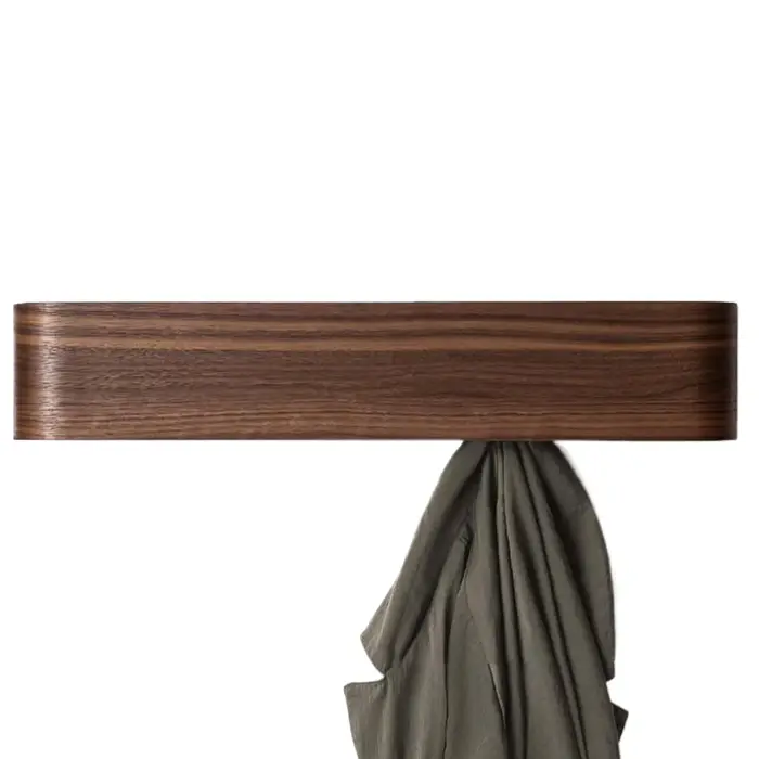 Porte-manteau mural moderne pour entrée, avec crochets cachés et étagère, en bois massif et fer, pou