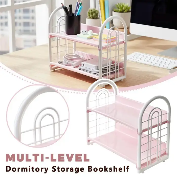 Étagère de rangement creuse rose à 2 niveaux