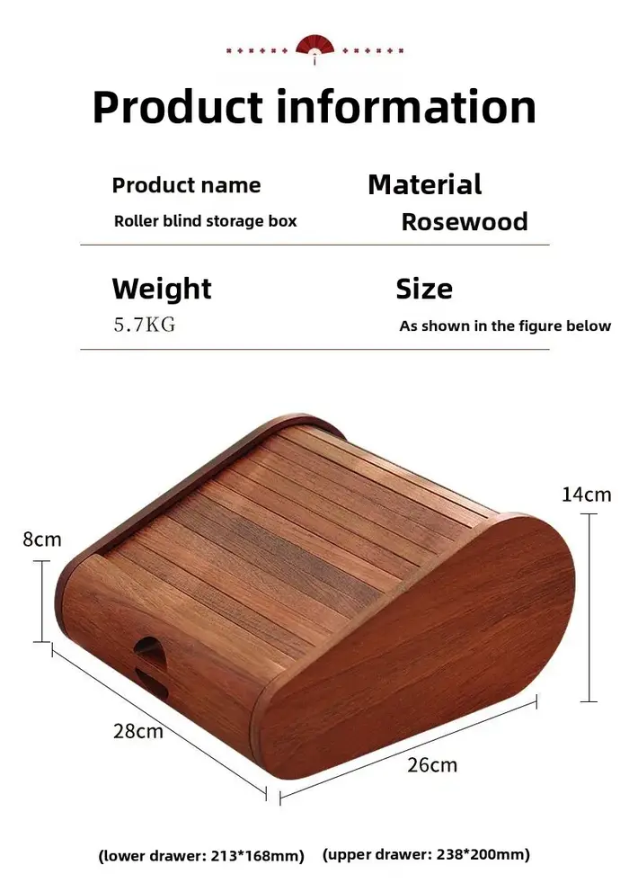 Boîte de rangement extractible pour volet roulant en palissandre avec structure à mortaise et tenon,