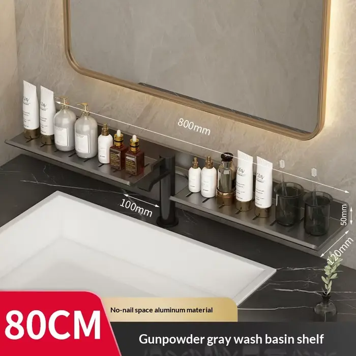 Miroir de salle de bain mural, sans perçage, en acier inoxydable, antirouille, organisateur d'évier,