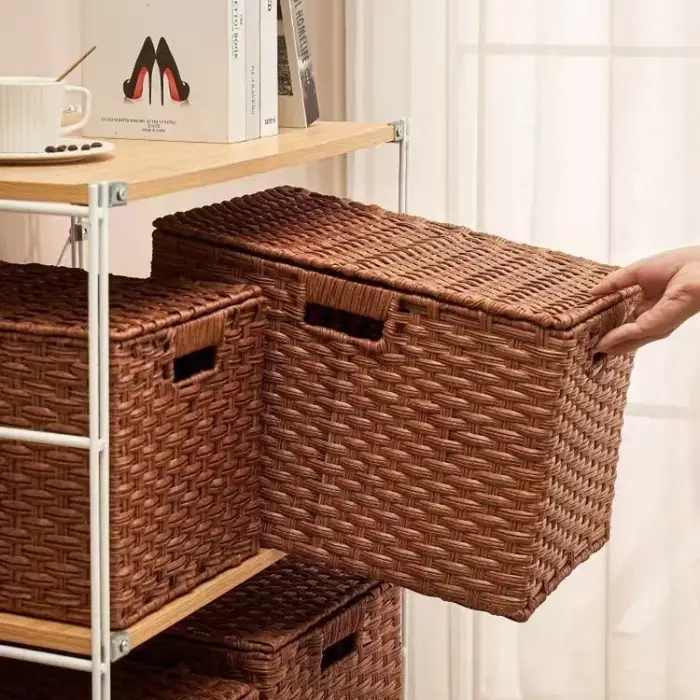 Panier de rangement tissé avec couvercle