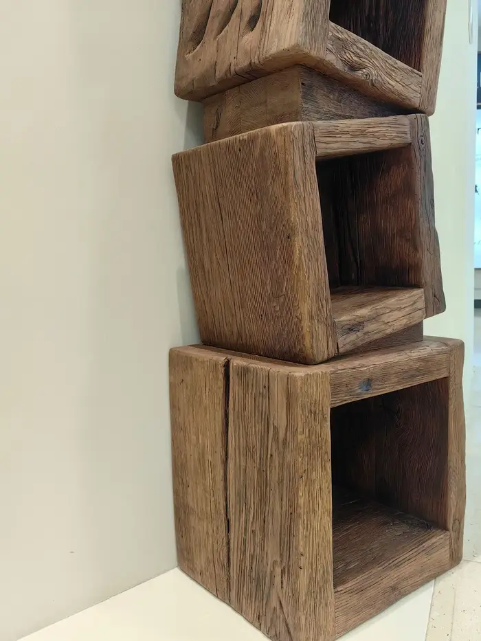 Étagère en bois massif, chêne recyclé 175x50x40 cm, présentoir géométrique, étagère de rangement à niveaux, bibliothèque industrielle en forme d'échelle