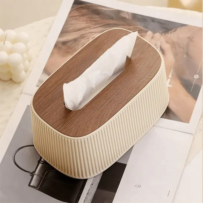 Boîte de rangement carrée à grande ouverture pour mouchoirs avec couvercle