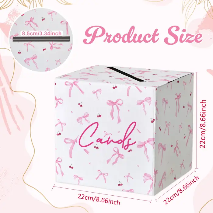 Boîte à cartes de mariage rose avec nœud