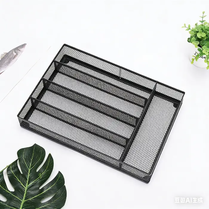 Plateau de rangement en métal pour couverts de cuisine, plateau de rangement pour papeterie, support
