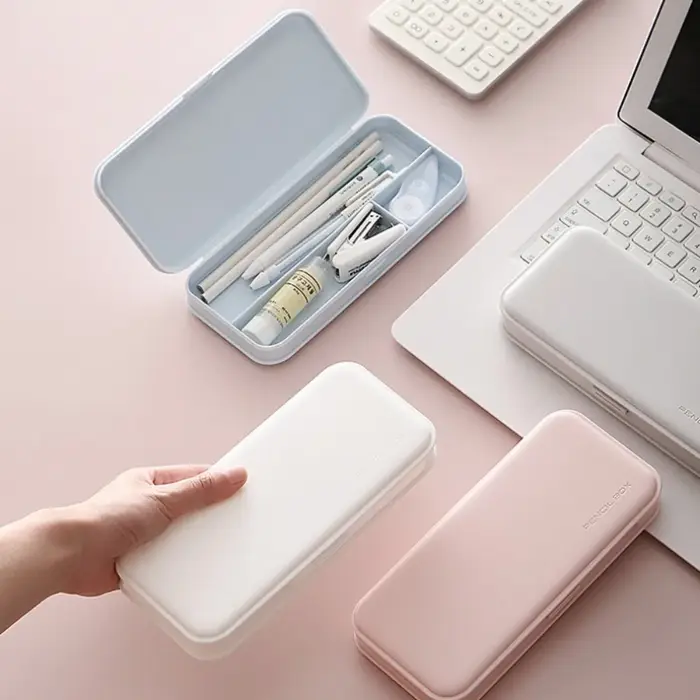Boîte de papeterie mate minimaliste – Organisateur étanche avec séparateurs de grille | Étui à crayons Macaron