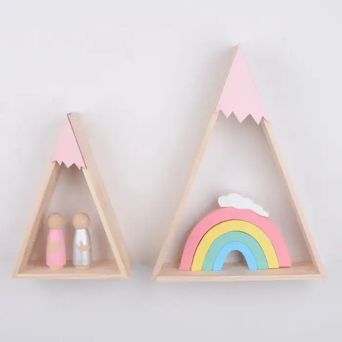 2 pièces/ensemble décor à la maison Style nordique pour chambre de bébé étagère murale bois neige montagne