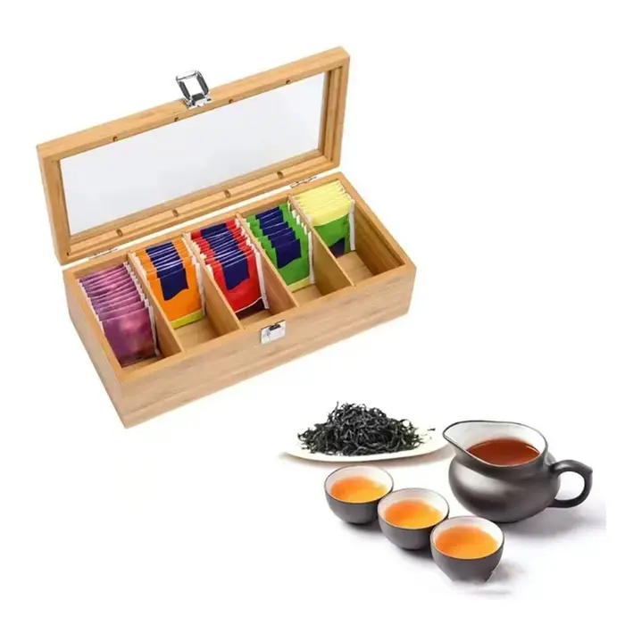 Boîte de rangement pour sachets de thé en bambou