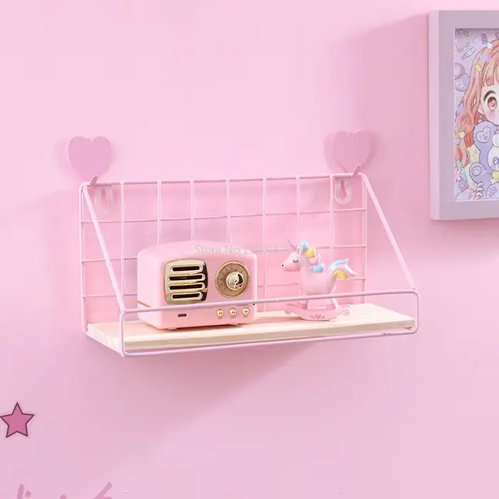 Étagères murales roses sans perforation pour chambre à coucher