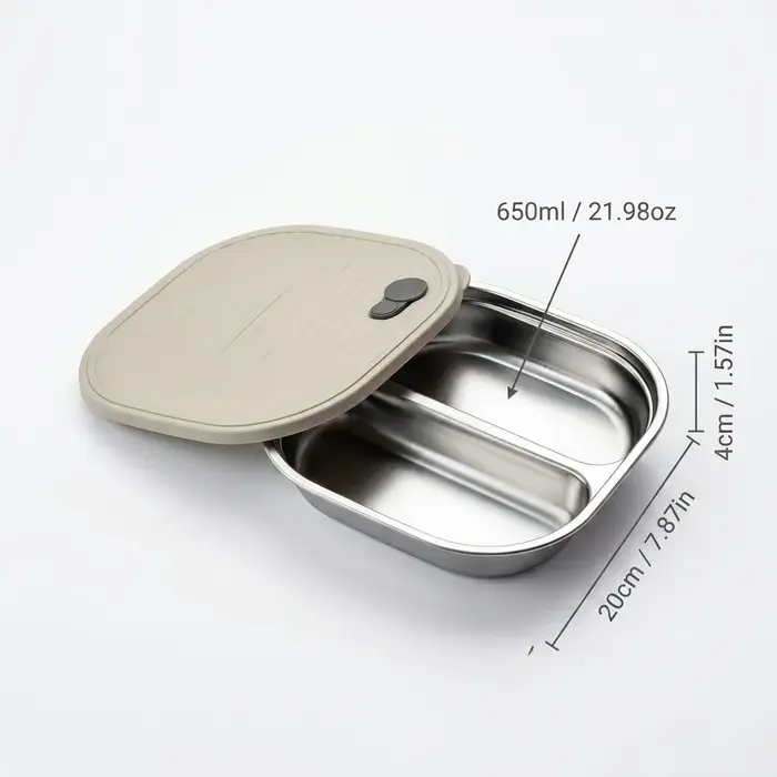 Boîte à bento en acier inoxydable 304 compatible micro-ondes, pour adultes et enfants, avec comparti