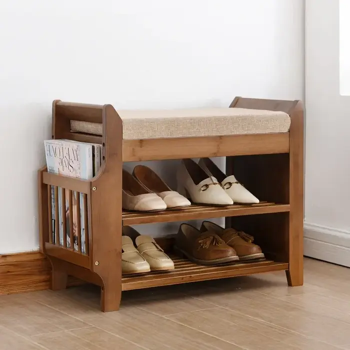Banc de rangement pour chaussures T1 avec siège à coussin double couche
