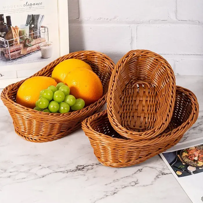 Ensemble de paniers à pain en plastique tressé, bacs de rangement carrés pour comptoir de cuisine, présentoir pour fruits, légumes, collations, pains, pour la maison et le bureau