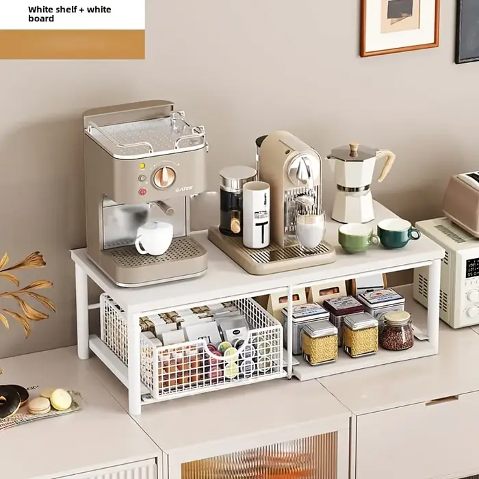 Étagère de rangement à double niveau pour plan de travail de cuisine ; Support en bois pour micro-on