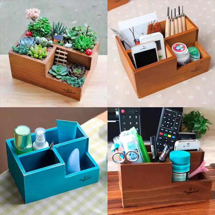 Boîte de rangement de bureau en bois vintage