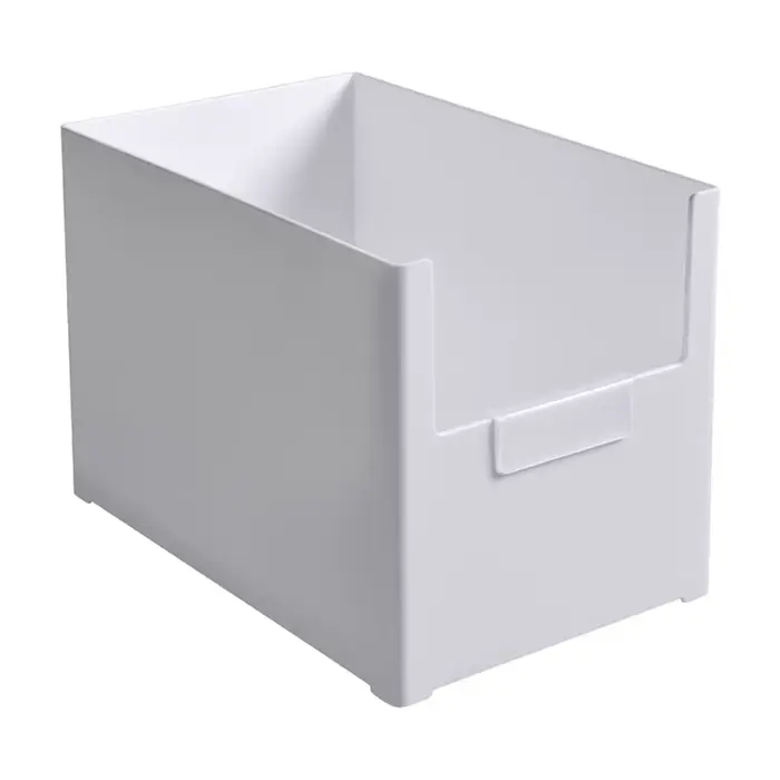 Boîte de rangement en plastique à ouverture frontale, multifonctionnelle, durable, empilable, organi