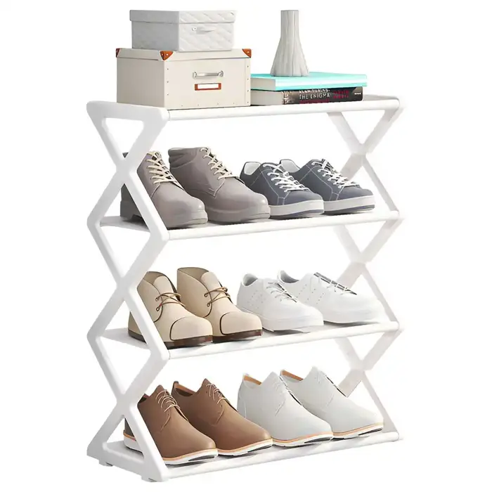 Étagère à chaussures robuste en forme de X - Gain de place, facile à assembler, structure métallique