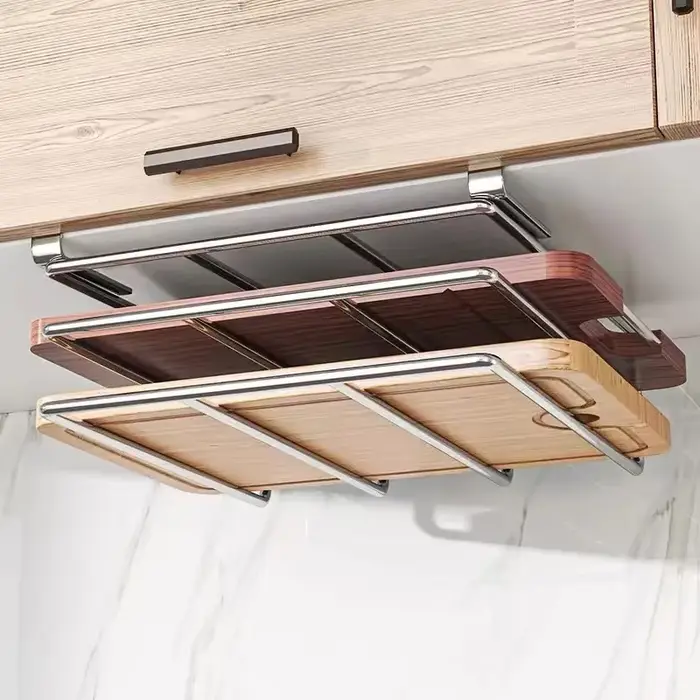 Support de rangement pour planches à découper en acier inoxydable sous l'armoire - Organisateur suspendu