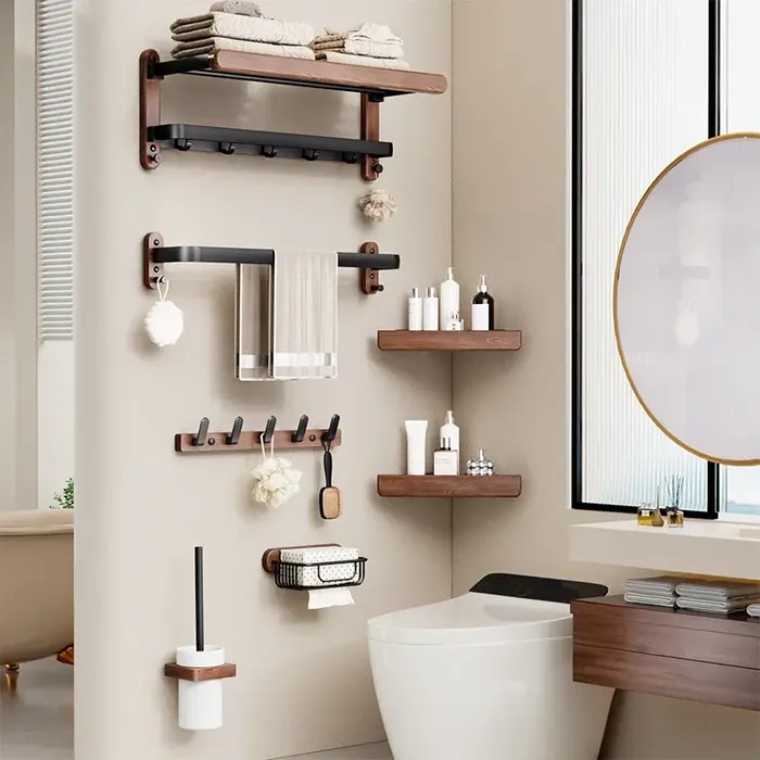 Ensemble d'étagères d'angle de salle de bain en bois