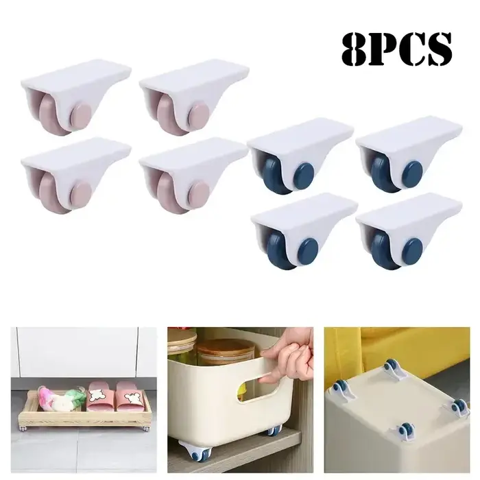 Boîte de rangement 4/8 pièces, roues à roulettes, poulie directionnelle, boîte de rangement portable auto-adhésive, roulette inférieure pour meubles de maison