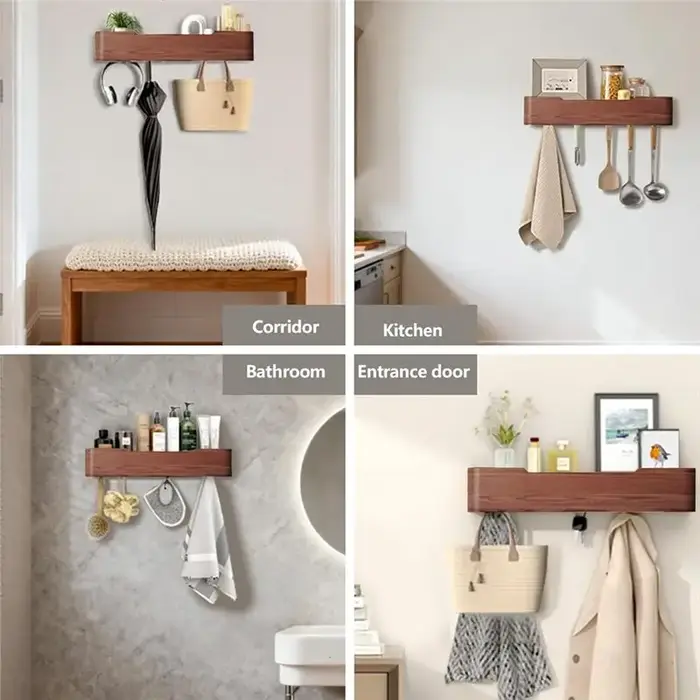 Crochet d'entrée en bois avec étagère