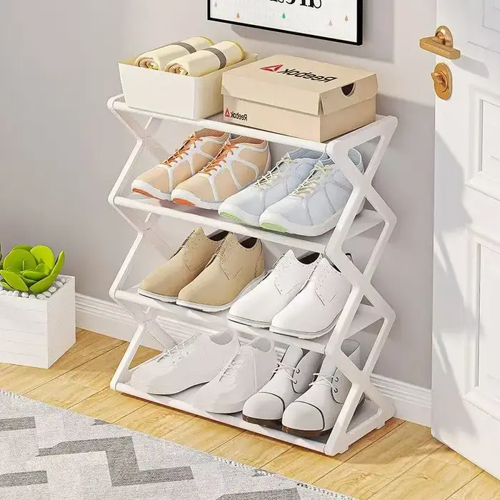 Étagère à chaussures pliable à 4 niveaux en forme de X