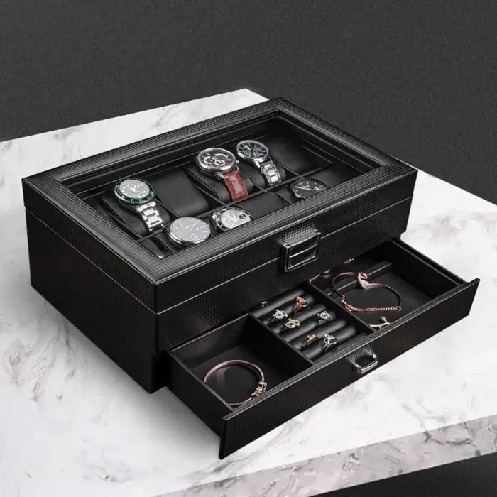 Boîte de montre en cuir noir