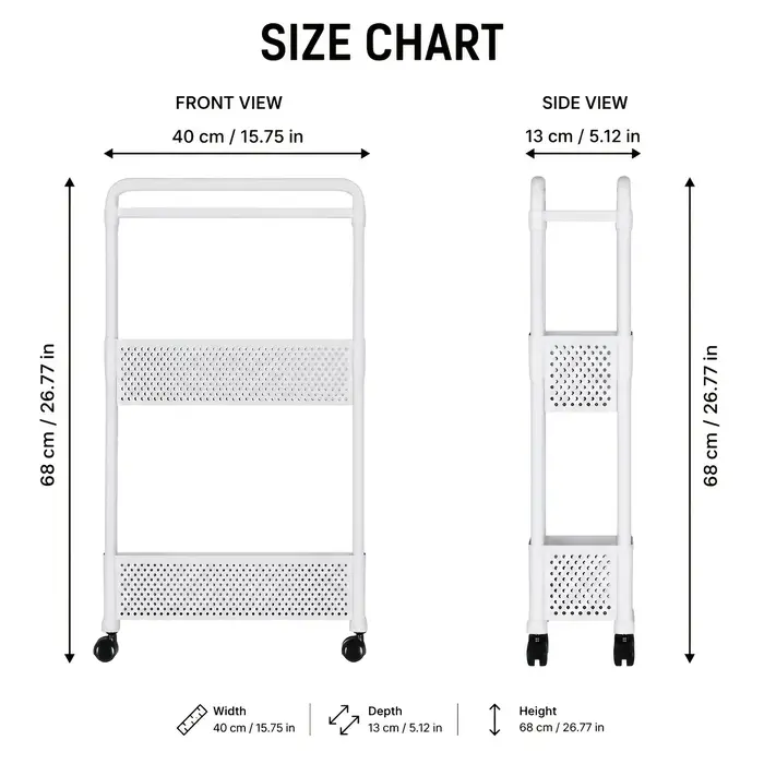 Étagère en plastique à 3 niveaux étroite de 5,12 po sur roulettes, noir mat/blanc, pour salle de bai
