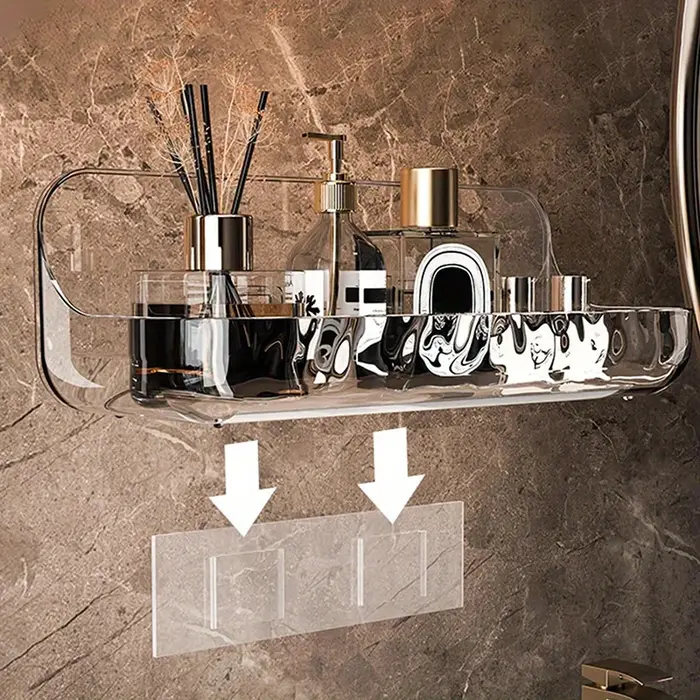 Étagère de salle de bain en acrylique sans perçage - Organisateur mural pour cosmétiques et articles de toilette