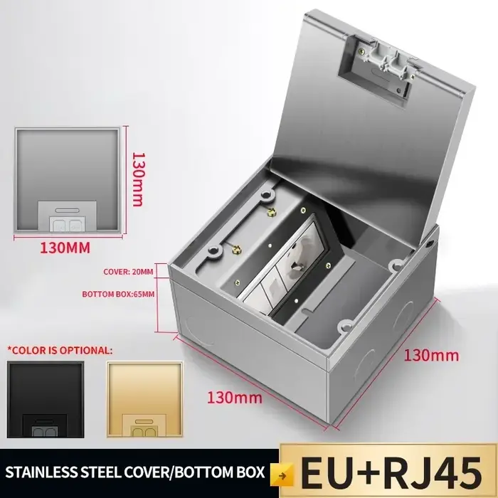 Prise cachée au sol plat, vente en gros, prises ue, boîte de prise électrique intégrée en acier inox