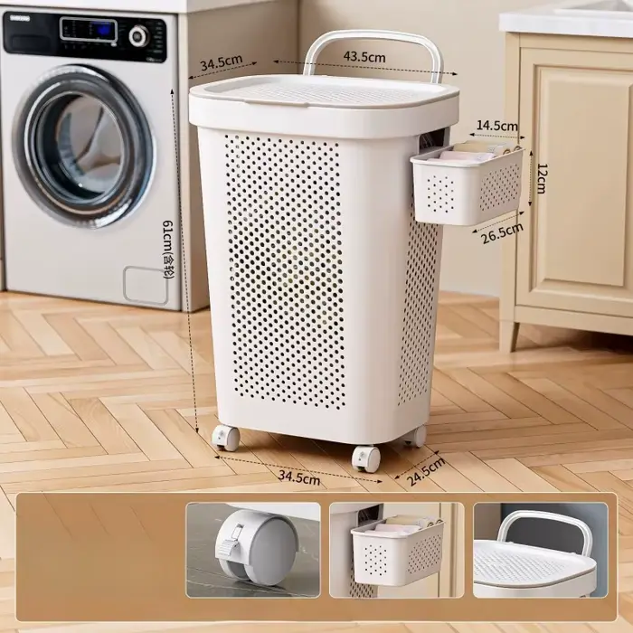 Panier à vêtements sales avec couvercle, panier de rangement, panier à linge de salle de bain, panie