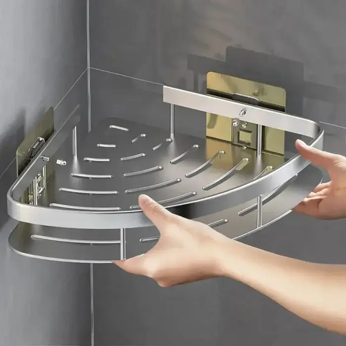 Étagère de salle de bain en alliage d'aluminium, support de shampoing, organisateur de rangement de maquillage, étagère de douche, accessoires de salle de bains, étagère d'angle murale sans perceuse