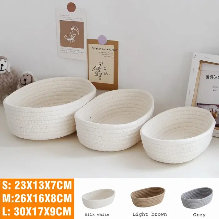 Panier de rangement en corde de coton tressée style nordique pour bureau