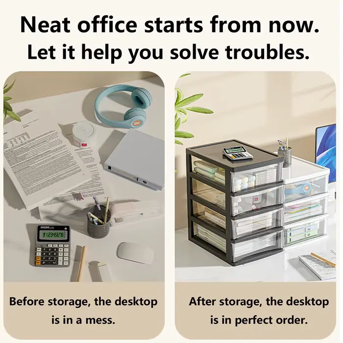 Boîte de rangement de bureau transparente avec tiroir