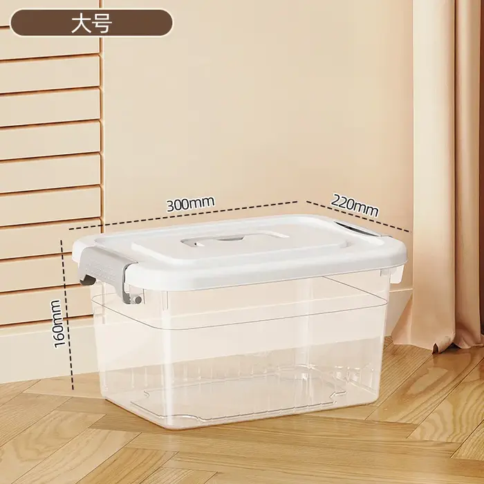 Boîte de rangement avec couvercle, organisateur empilable semi-transparent avec poignée, bac de rang