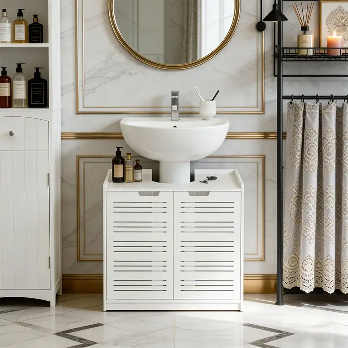 Meuble-lavabo de salle de bain moderne en PVC blanc