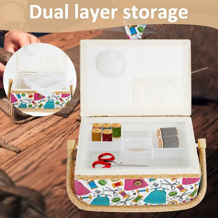 Panier à coudre avec plateau amovible