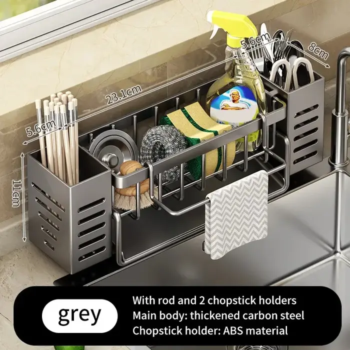 Étagère de rangement pour évier de cuisine en acier inoxydable