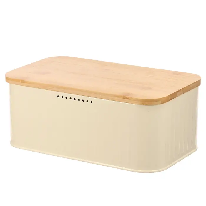 Boîte à pain en métal avec trous de ventilation, récipient de rangement pour le pain, couvercle en b