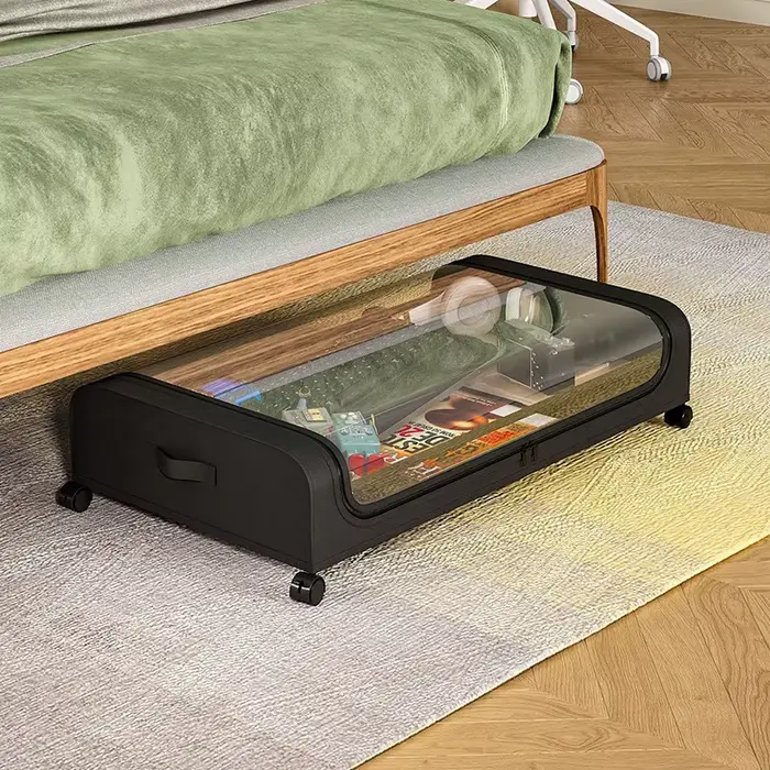 Boîte de rangement anti-poussière sous le lit avec roulettes, étagère de rangement sous le lit, boît