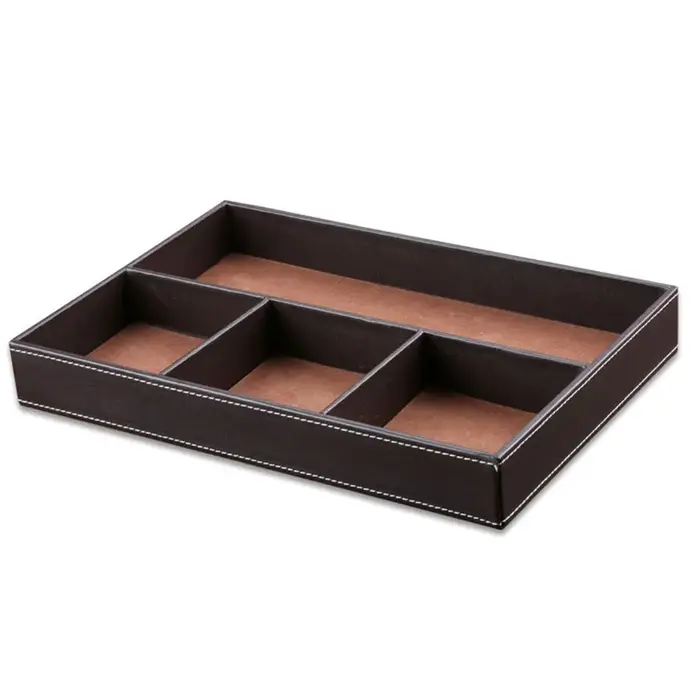 Boîte à articles divers à 4 compartiments, plateau de rangement de table en cuir PU, organisateur de