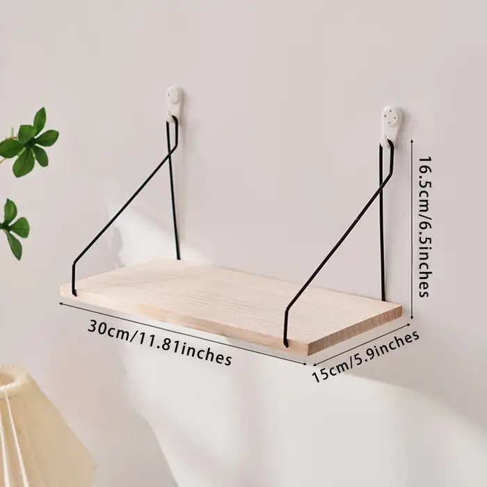 Étagère murale 1 pièce, support de rangement en bois avec crochet en fer, étagère flottante polyvale