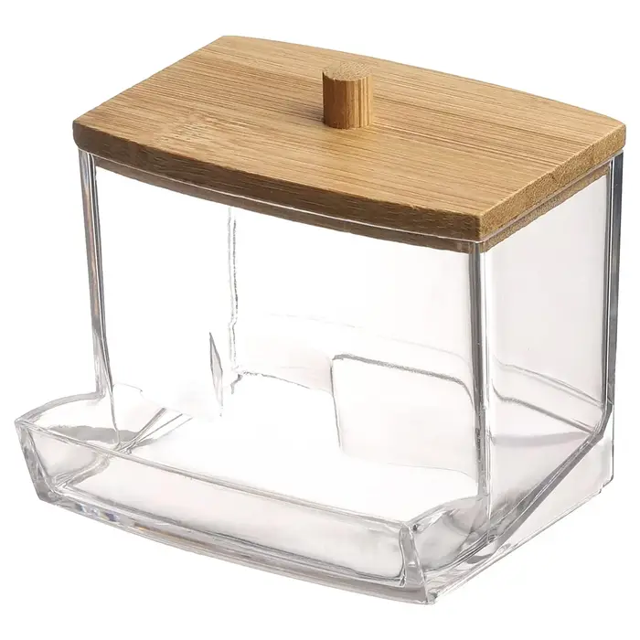 Boîte à coton-tige-couvercle en bambou Transparent, boîte de rangement anti-poussière pour cure-dent