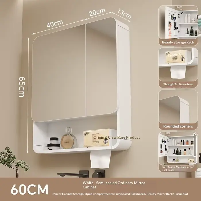 Miroir de salle de bain mural en Fiber de carbone, lumière Led, coin arrondi incurvé, rangement inte