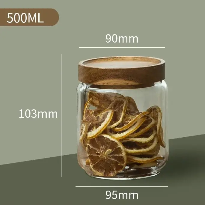 Couvercle en bois verre hermétique bidon cuisine bouteilles de stockage pots récipient alimentaire G